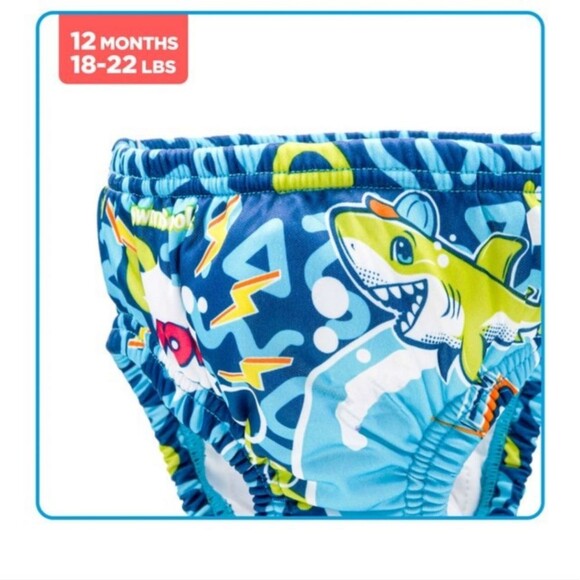 Swim School Reusable Swim diaper Blue Shark and Octopus Age 12m and up  18-22lb - Picture 3 of 11